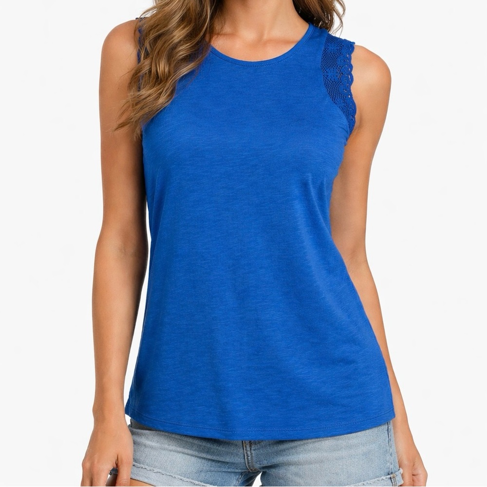 Lauren Ralph Lauren Womens Top Shirt Small Blue Lace Neckline Cotton Blend